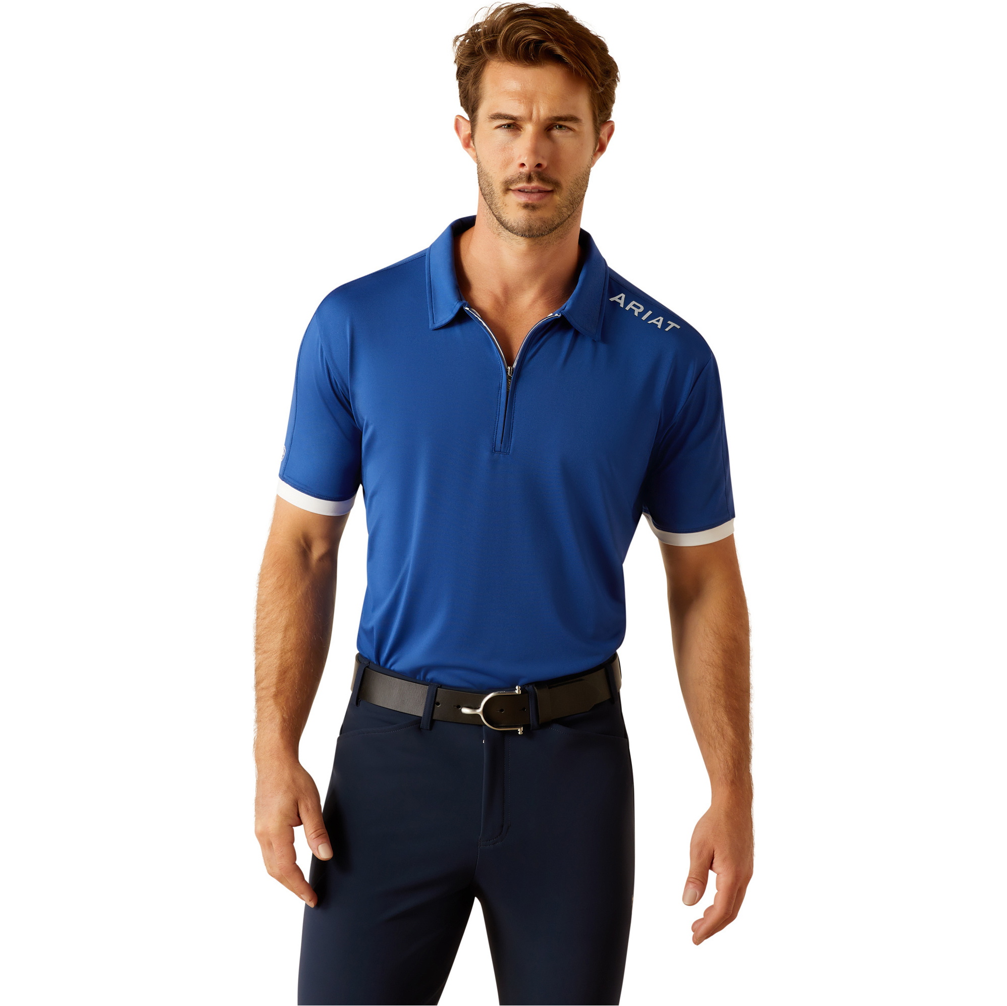 2025 Ariat Homme Bandera 1/4 Zip Manche Courte Polo Shirt 10054973 - Sodalite Bluet